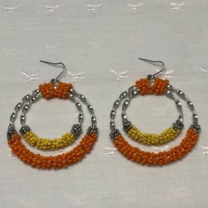 Double Silver Hoop Beaded Earrings